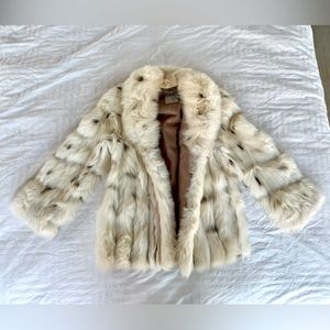 Saga Fur white flecked fox coat jacket M